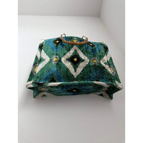 Ayca Design Silk Velvet Bamboo Handle Ikat Large Tots Bag - Picture 6 of 8
